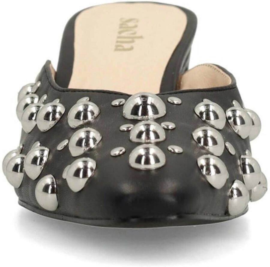 Sacha Dames Zwarte muiltjes met zilverkleurige studs