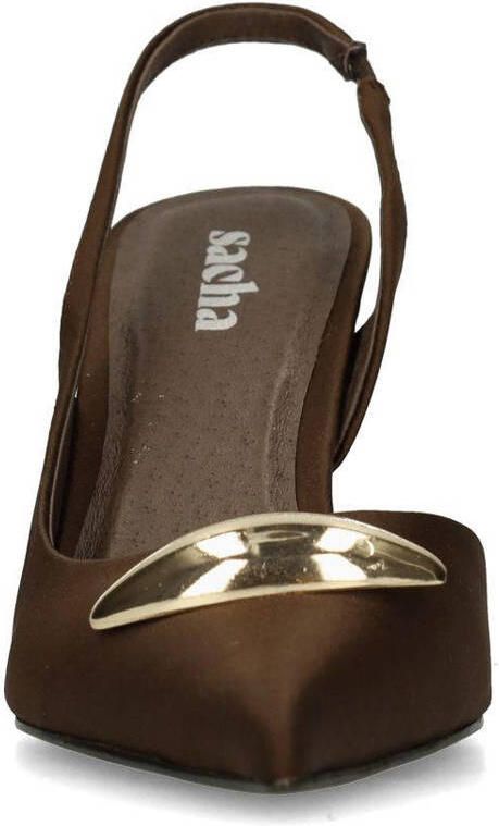 Sacha Dames Bruine slingback pumps met goudkleurig detail