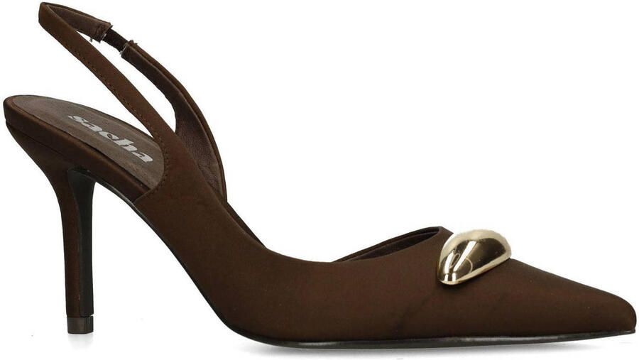 Sacha Dames Bruine slingback pumps met goudkleurig detail
