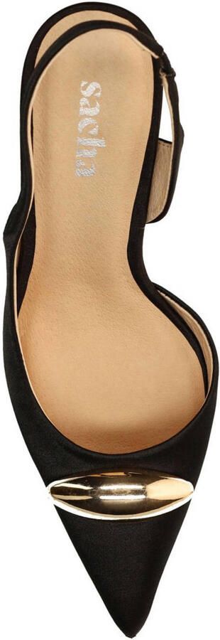Sacha Dames Zwarte slingback pumps met goudkleurig detail - Foto 2