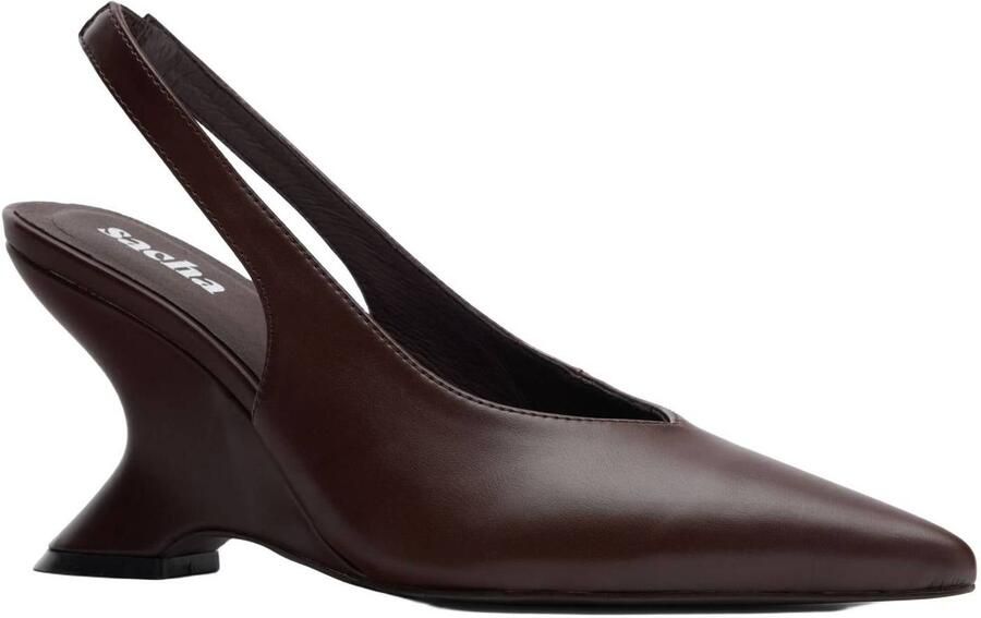 Sacha slingback pumps met sleehak donkerbruin - Foto 2