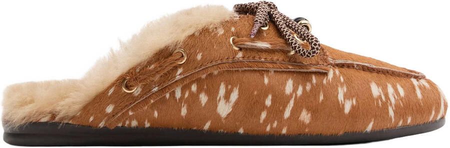 Sacha Dames Cognac bambi print muiltjes met wol