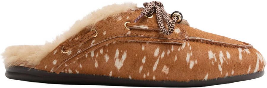 Sacha Dames Cognac bambi print muiltjes met wol - Foto 3