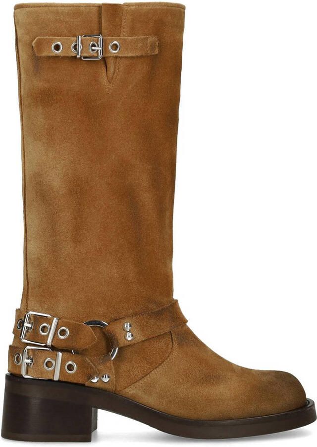 Sacha Dames Bruine buckle biker boots