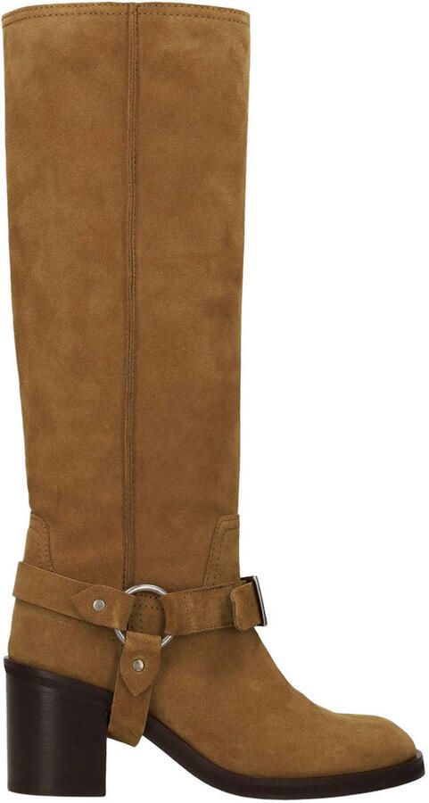 Sacha suède bikerboots met blokhak cognac