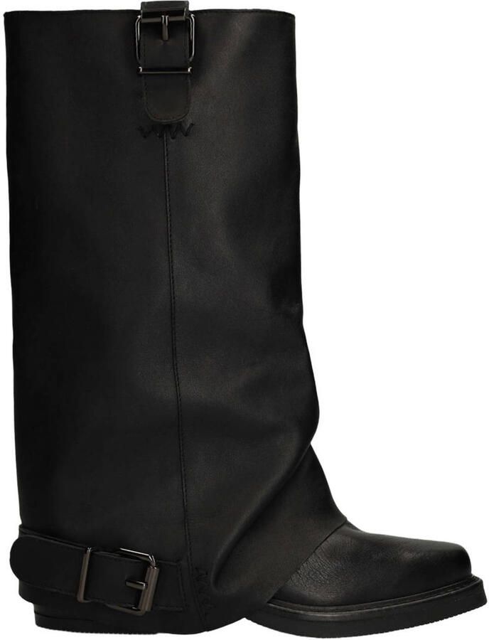 Sacha Dames Zwarte leren biker boots met flap