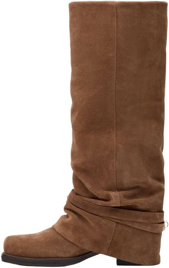Sacha Dames Beige suède laarzen met flap en franjes
