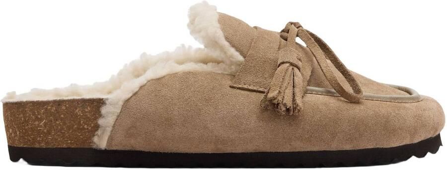 Sacha Dames Beige suède clogs met wol