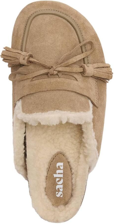 Sacha Dames Beige suède clogs met wol - Foto 2