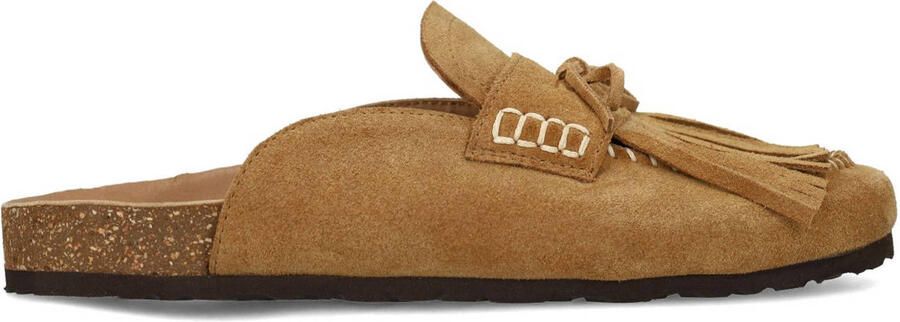 Sacha Dames Beige suède clogs met franjes
