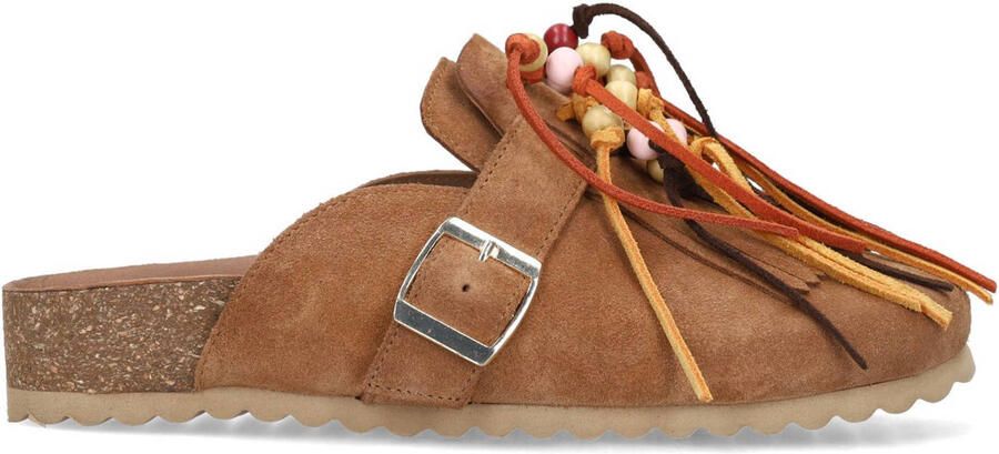 Sacha Dames Cognac suède clogs met franjes