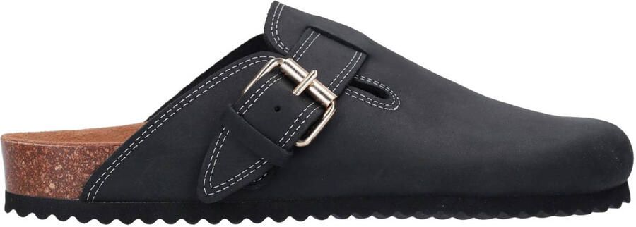 Sacha Dames Zwarte leren clogs met gesp