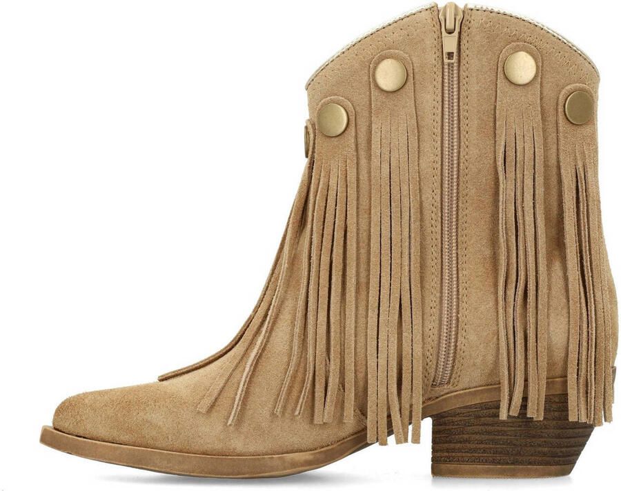 Sacha Dames Beige suède western enkellaarsjes met franjes - Foto 3
