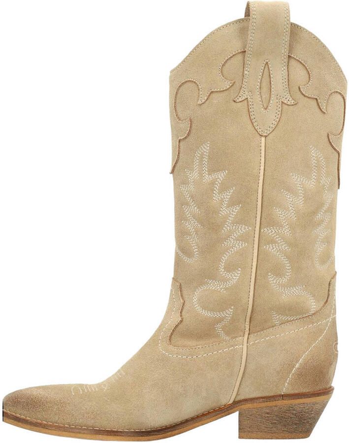 Sacha Dames Beige suède cowboylaarzen met sierstiksels - Foto 2