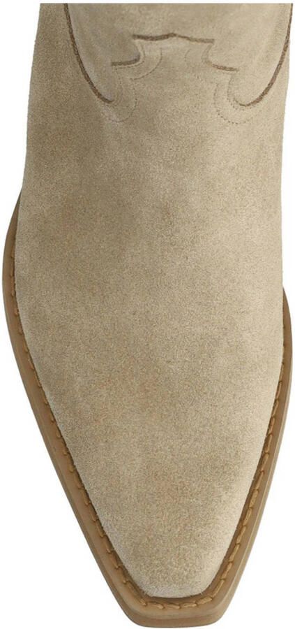 Sacha Dames Beige suède cowboylaarzen met stiksels