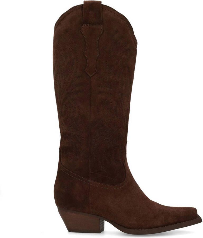 Sacha Dames Bruine suède cowboylaarzen met stiksels