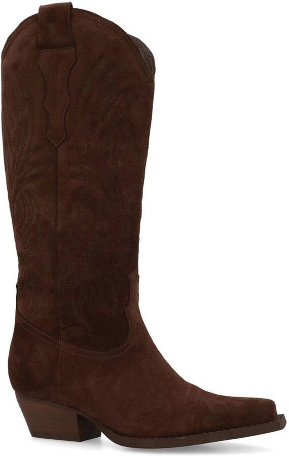 Sacha Dames Bruine suède cowboylaarzen met stiksels