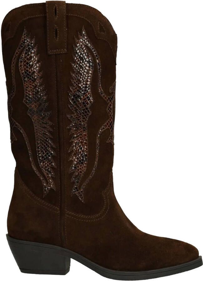 Sacha Dames Bruine suède cowboylaarzen met snake details