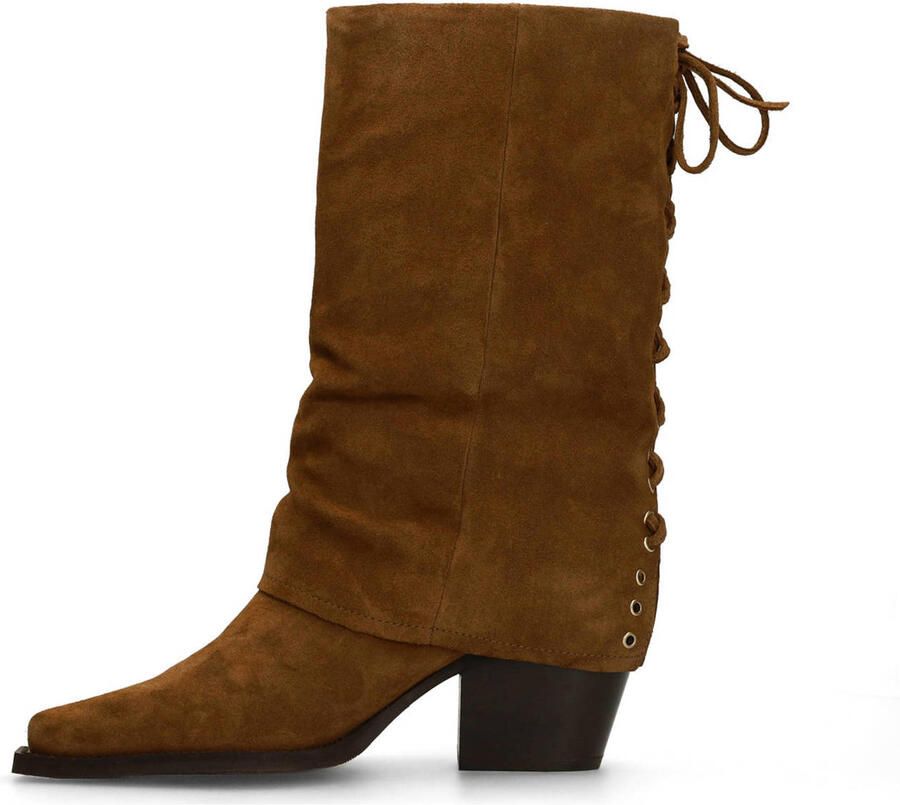 Sacha Dames Cognac suède enkellaarsjes met flap