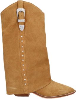 Sacha Dames Beige suède cowboylaarzen met flap