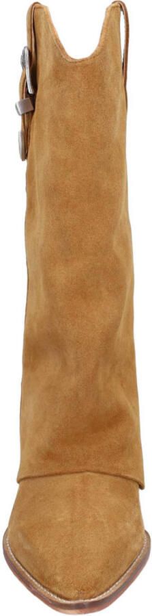Sacha Dames Beige suède cowboylaarzen met flap