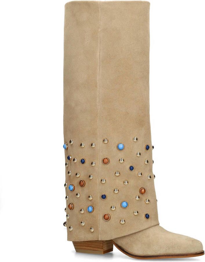 Sacha suède cowboylaarzen met flap en gekleurde studs beige