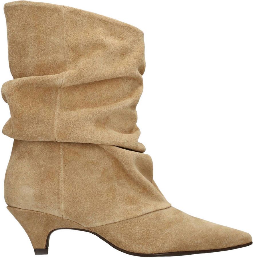 Sacha Dames Beige suède enkellaarsjes met hak