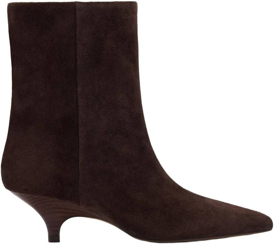 Sacha Dames Donkerbruine suède enkellaarsjes met kitten heel