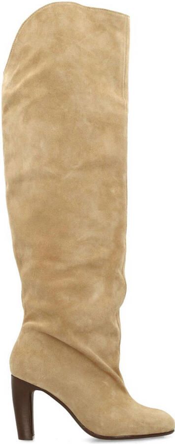 Sacha Dames Beige suède hoge laarzen met hak