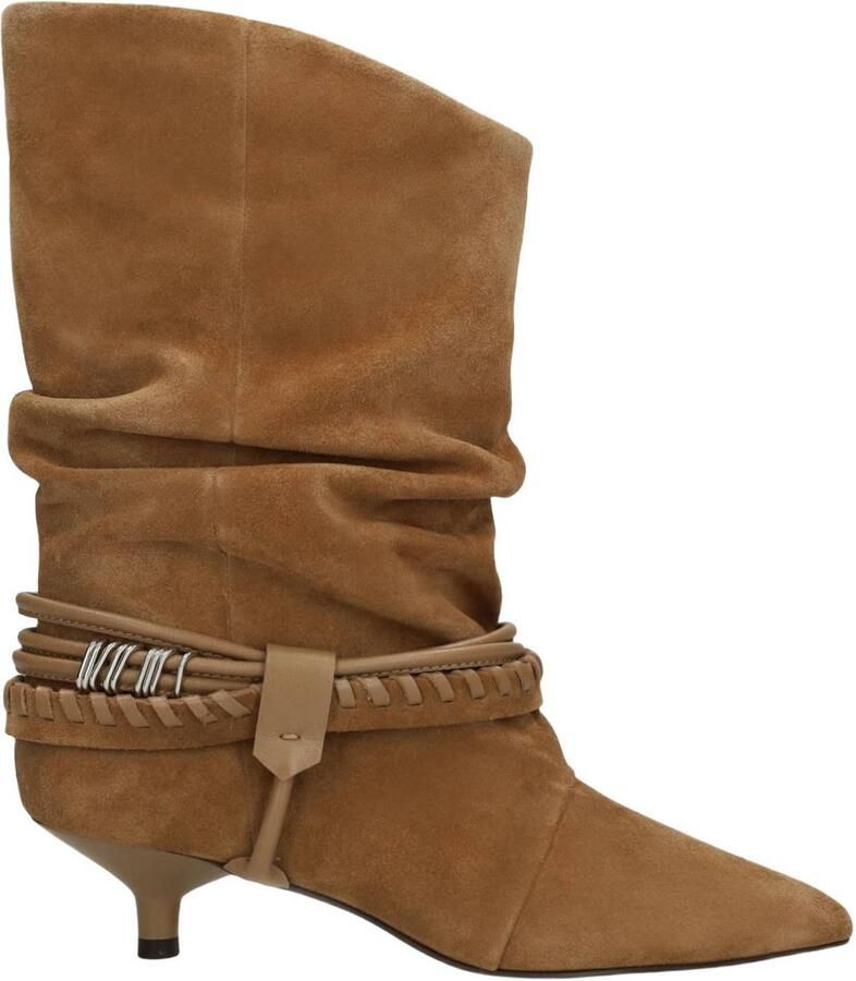 Sacha Dames Beige suède slouchy enkellaarsjes met hak