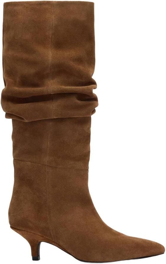 Sacha Dames Beige suède hoge laarzen met hak
