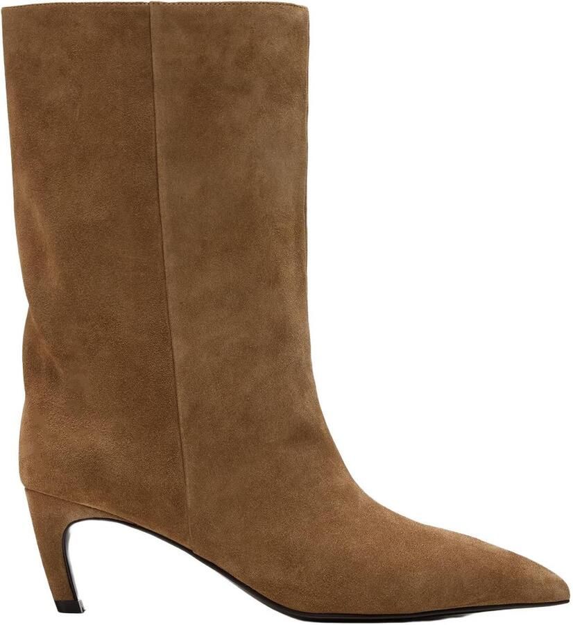 Sacha Dames Beige suède enkellaarsjes met hak