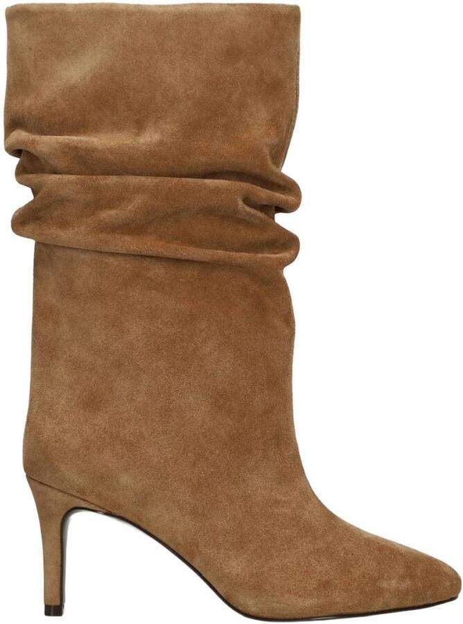 Sacha Dames Beige suède enkellaarsjes met hak