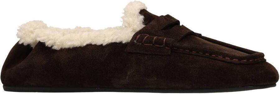 Sacha Dames Donkerbruine suède faux fur loafers
