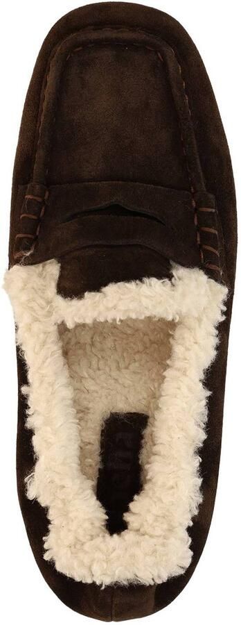Sacha Dames Donkerbruine suède faux fur loafers - Foto 3