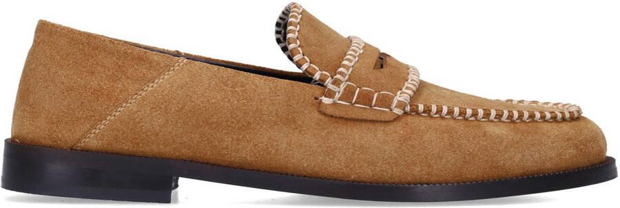 Sacha Dames Cognac suède loafers met gestikte details