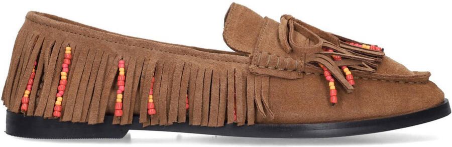 Sacha Dames Cognac suède loafers met franjes