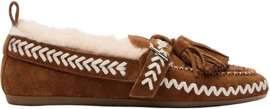 Sacha Dames Cognac suède faux fur loafers