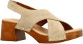 Sacha Dames Beige suède sandalen met houten hak - Beige