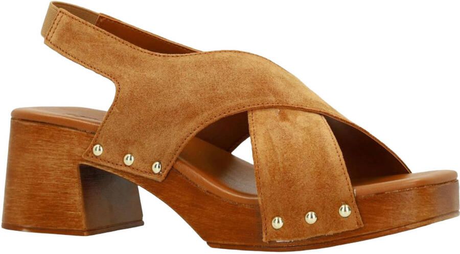 Sacha Dames Cognac suède sandalen met houten hak - Foto 2