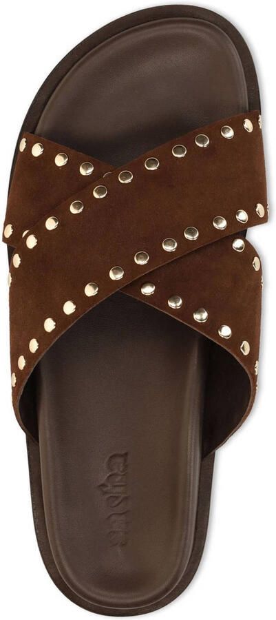 Sacha Dames Bruine suède slippers met goudkleurige studs - Foto 2