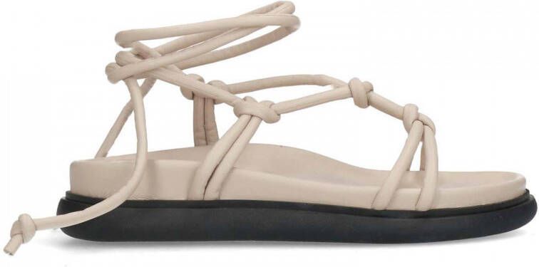 Sacha Dames Beige platte sandalen met strikveters
