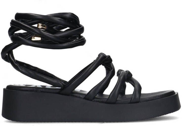 Sacha Dames Zwarte plateau sandalen met strikveters