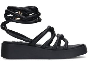 Sacha Dames Zwarte plateau sandalen met strikveters