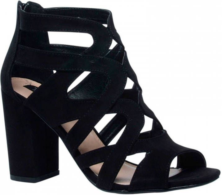 Sacha Dames Zwarte opengewerkte sandalen met hak