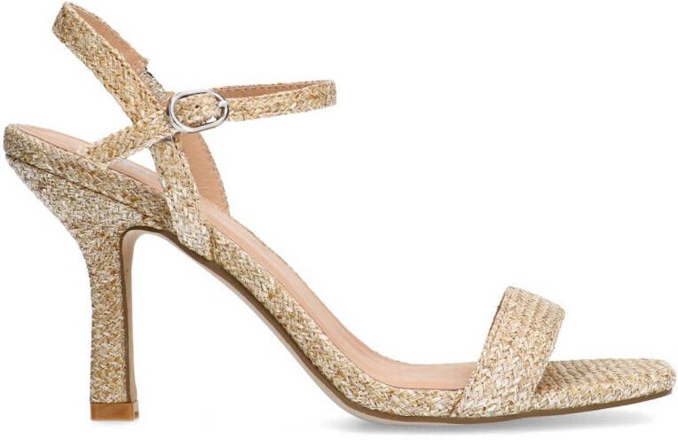 Sacha Dames Beige raffia sandalen met hak