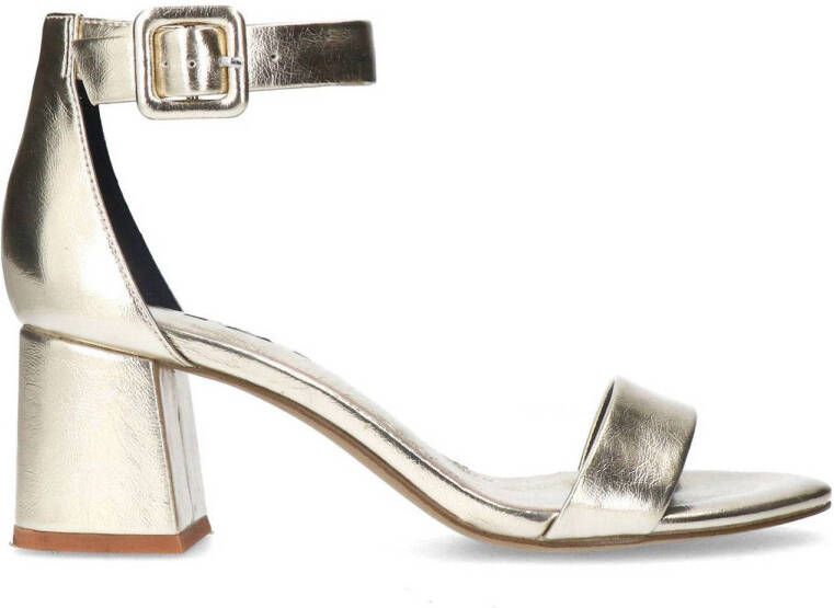 Sacha Dames Gouden metallic sandalen met blokhak