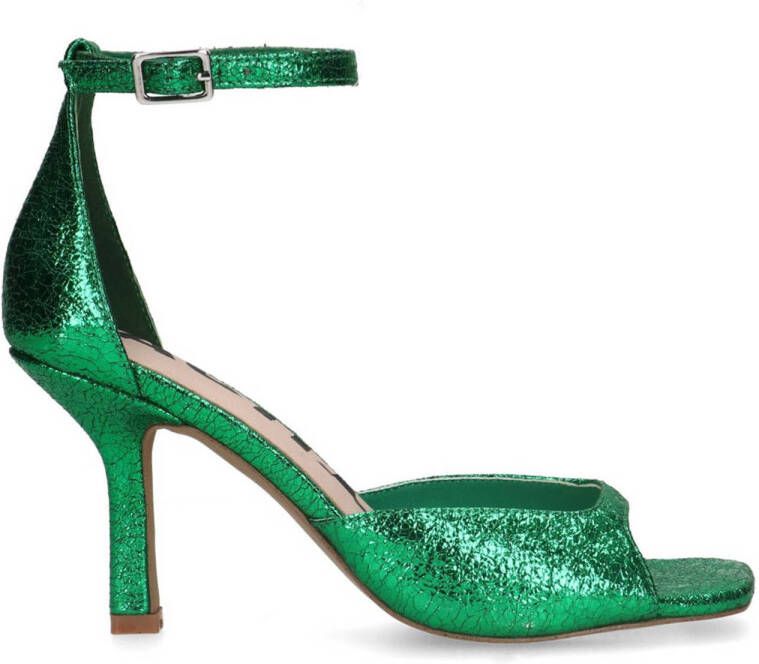 Sacha Dames Groene metallic sandalen met hak