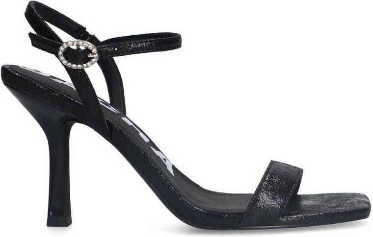 Sacha Dames Zwarte glitter sandalen met hak