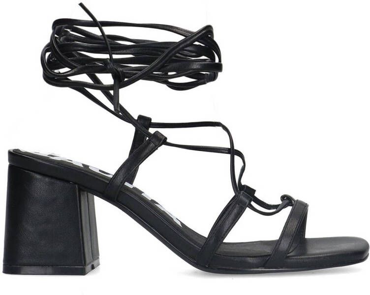 Sacha Dames Zwarte sandalen met hak en strikveters